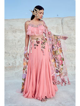 Nikita Vishakha - Pink Blouse with Lehenga and Dupatta (Set of 3)