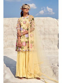 Nikita Vishakha - Yellow Kurti with Sharara and Dupatta (Set of 3)