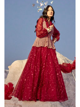 Nikita Vishakha - Red Dress with Jacket (Set of 2)