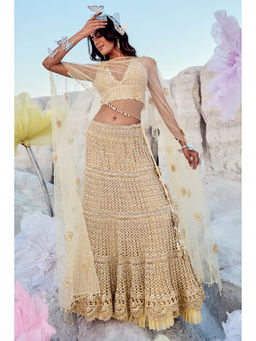 Nikita Vishakha - Gold Mesh Lehenga with Blouse and Dupatta (Set of 3)
