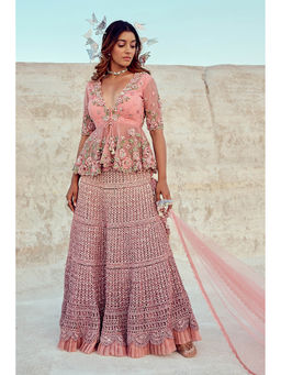 Nikita Vishakha - Pink Mesh Skirt with Top and Dupatta (Set of 3)