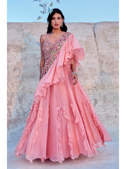 Nikita Vishakha - Pink Blouse with Lehenga and Dupatta (Set of 3)