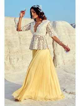Nikita Vishakha - Yellow Peplum Top with Sharara (Set of 2)