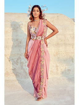 Nikita Vishakha - Lavender Pick Up Skirt with Blouse, Drape and Belt (Set of 4)