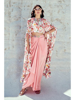 Nikita Vishakha - Pink Cape with Blouse and Skirt (Set of 3)