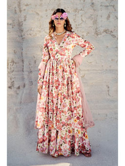 Nikita Vishakha - Pink Long Anarkali with Sharara and Dupatta (Set of 3)