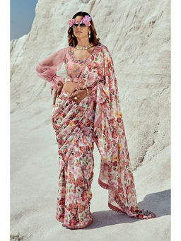 Nikita Vishakha - Pink Regular Pre-Draped Saree with Stitched Blouse