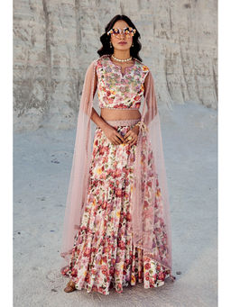 Nikita Vishakha - Multi-Colour Tiered Lehenga with Blouse and Dupatta (Set of 3)