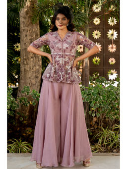 Nikita Vishakha - Lavender Peplum Top with Sharara (Set of 2)