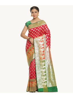 Banarasi Silk Works - Women Pink Booti Satin Saree with Unstitched Blouse