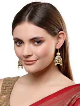 Dugran By Dugristyle - Brown and Cream Drop Earring with Kundan & Pearls