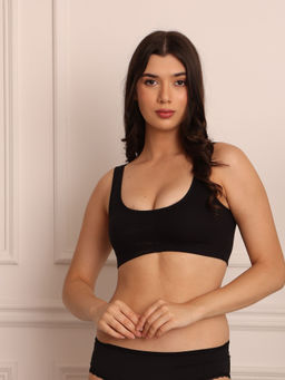 2PEACE - Black Solid Non-Wired Removable Pads Full Coverage Bralette Bra