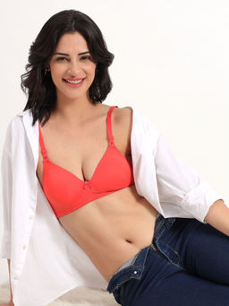 BRACHY - Peach Solid Non-Wired Lightly Padded Full Coverage T-Shirt Bra