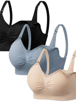 BRACHY - Multi-Color Solid Wireless Removable Pads Full Coverage Maternity Bra (Pack of 3)