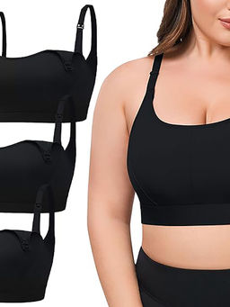 BRACHY - Black Solid Wireless Removable Pads Full Coverage Maternity Bra (Pack of 3)