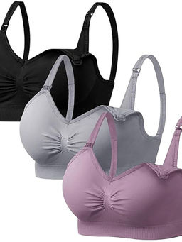 BRACHY - Multi-Color Solid Wireless Removable Pads Full Coverage Maternity Bra (Pack of 3)