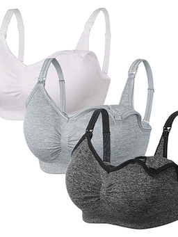 BRACHY - Multi-Color Solid Wireless Removable Pads Full Coverage Maternity Bra (Pack of 3)
