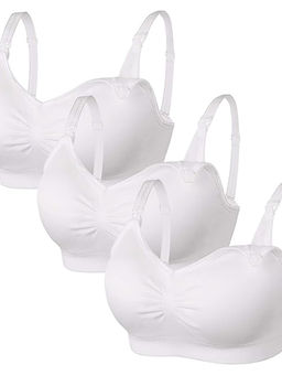 BRACHY - White Solid Wireless Removable Pads Full Coverage Maternity Bra (Pack of 3)