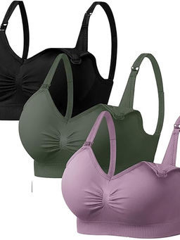 BRACHY - Multi-Color Solid Wireless Removable Pads Full Coverage Maternity Bra (Pack of 3)