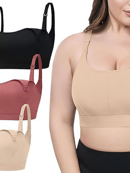 BRACHY - Multi-Color Solid Wireless Removable Pads Full Coverage Maternity Bra (Pack of 3)