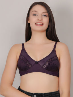Mod & Shy - Purple Self Design Non-Wired Non-Padded Medium Coverage T-Shirt Bra