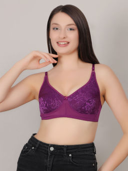 Mod & Shy - Purple Self Design Non-Wired Non-Padded Medium Coverage T-Shirt Bra