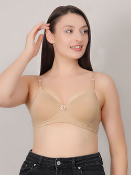 Mod & Shy - Beige Solid Non-Wired Lightly Padded Medium Coverage T-Shirt Bra