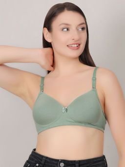 Mod & Shy - Green Solid Non-Wired Lightly Padded Medium Coverage T-Shirt Bra