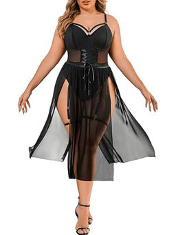 Secrets By ZeroKaata - Black Solid Baby Doll Lingerie