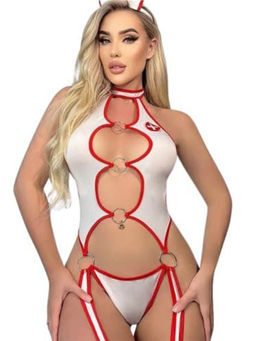 Secrets By ZeroKaata - White Solid Baby Doll Lingerie