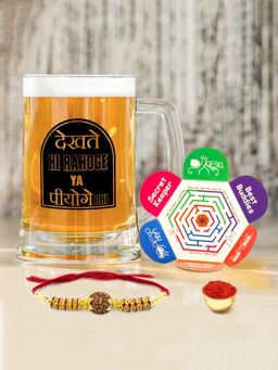 Indigifts - Rakshabandhan Gifts Hamper Beer Mug, Rakhi, Roli With Card, Bhaiya Rakhi Gifts Set
