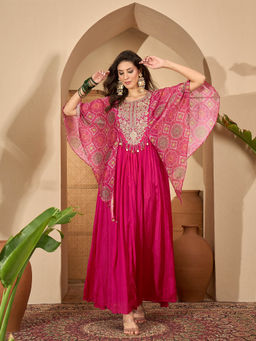 Stylum - Women's Pink Embroidered Party Wear Chinon Dress