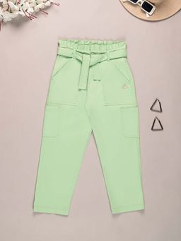 Purple United Kids - Girls Green Solid Trouser with Belt (Set of 2)