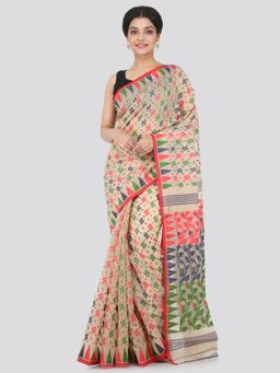 PinkLoom - Women's Soft Cotton Jamdani Saree Without Blouse Piece,Beige