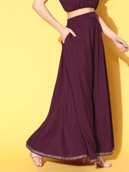 Ahalyaa - Burgundy Women Flared Maxi Skirt
