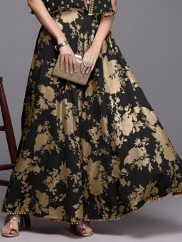 Ahalyaa - Black Printed Flared Maxi Skirt