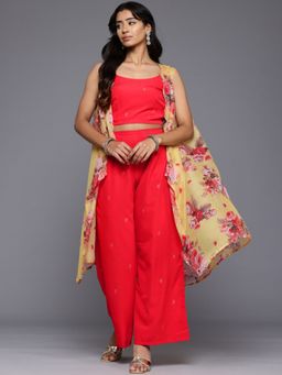 Ahalyaa - Ethnic Printed Top & Palazzos with Shrug (Set of 3)