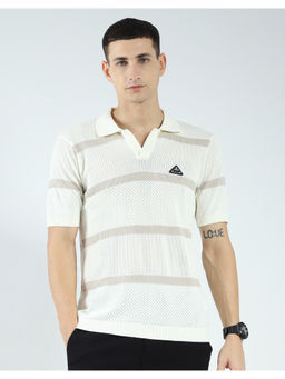 Rock.it - Mens Off White Striped Collar Neck Polo T-Shirt