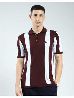 Rock.it - Mens Wine Striped Collar Neck Polo T-Shirt