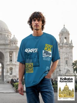 Bewakoof - Heavy Duty 1.0 Men's Morrocan Blue Graphic Printed Oversized T-shirt