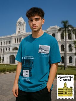 Bewakoof - Heavy Duty 1.0 Men's Morrocan Blue Graphic Printed Oversized T-shirt