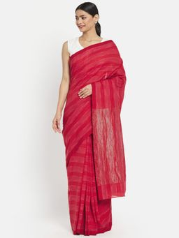 Fabindia - Red Cotton Hand Woven Saree without Blouse