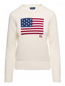 POLO RALPH LAUREN - White Graphic Crew Neck Sweater