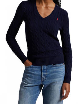 POLO RALPH LAUREN - Navy Blue Knitted V Neck Sweater