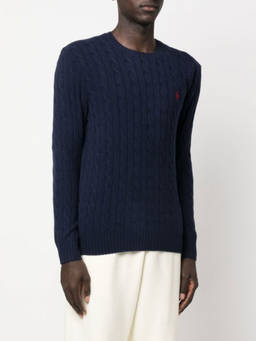 POLO RALPH LAUREN - Navy Blue Embroidered Logo Sweater