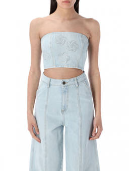 Rotate Birger Christensen - Denim Embellished Strapless Crop Top (M)