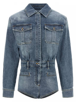 self-portrait - Blue Rhinestone Denim Jumpsuit