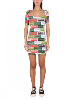 Kenzo - Multicolour Logo Square Neck Mini Dress