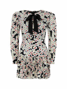 Alessandra Rich - Black white Daisy-Print Silk Dress (XS)