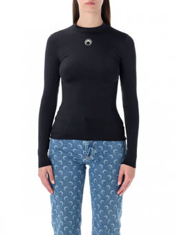 Marine Serre - Black Crew Neck Embroidered Top (M)